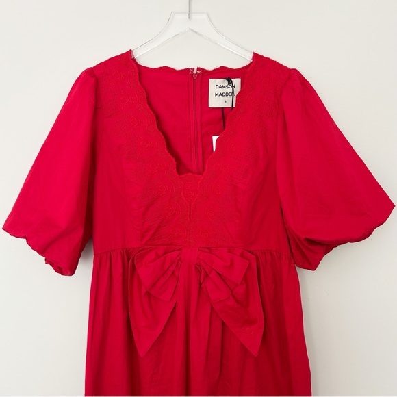 Damson Madder Aria Bow Midi Dress Red Size 16 - Picture 4 of 7